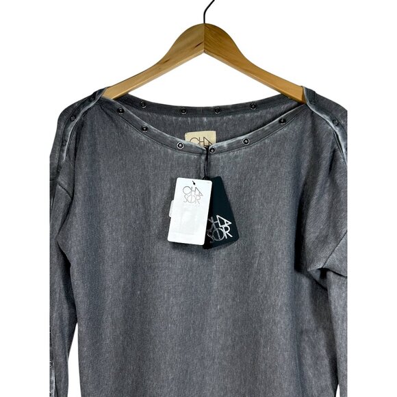 Chaser Top Women S Long Sleeve Faded Grey Button Snap Shirt Casual Bikercore Y2K - Picture 2 of 8
